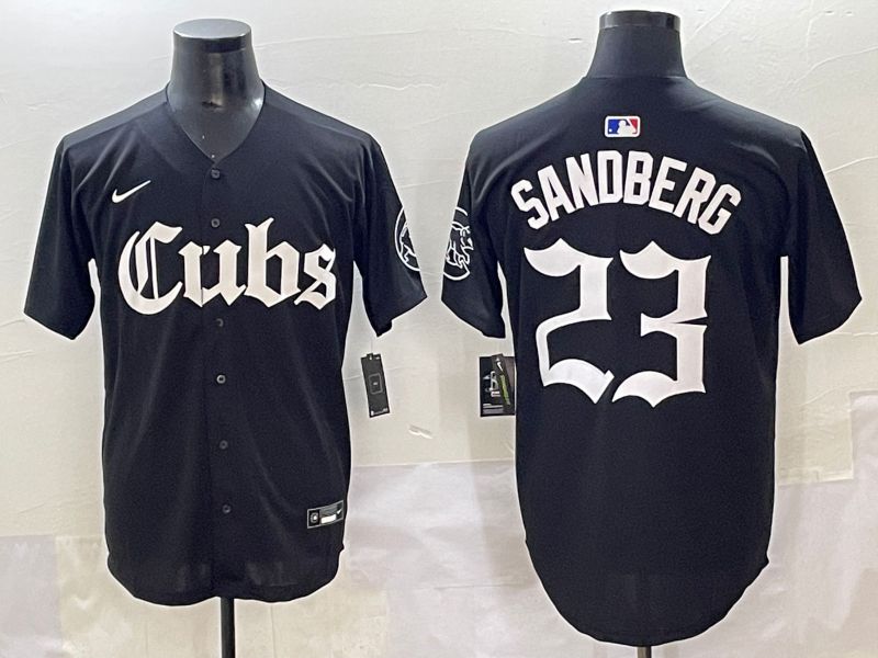 Men 2025 Chicago Cubs #23 Sandberg Black Five generations Joint Name Nike MLB Jersey style 1